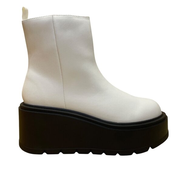 BP Women’s Ivory White PU Leather Platform Chunky Milo Ankle Boots 6.5M - Picture 1 of 10